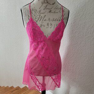 Pink Mesh and Lace Chemise Lingerie